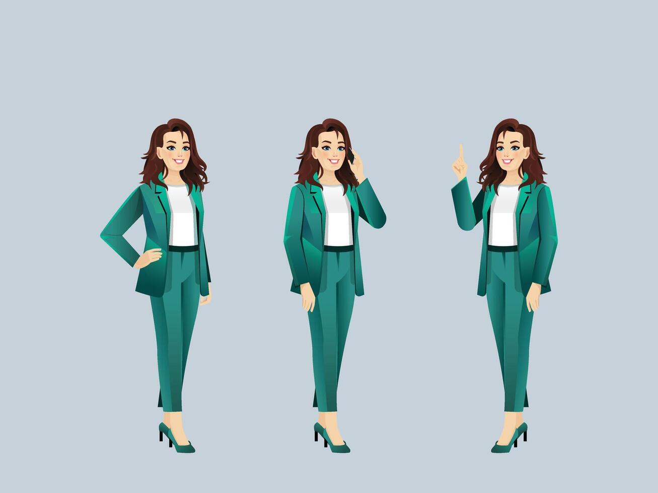 Set of Office Girl wearing green suit vector
