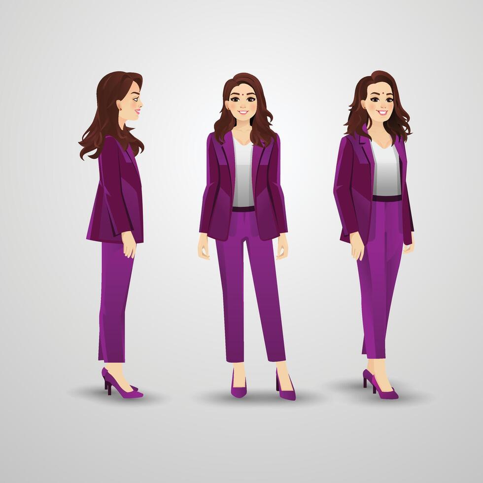 Indian beautiful business woman in different poses vector