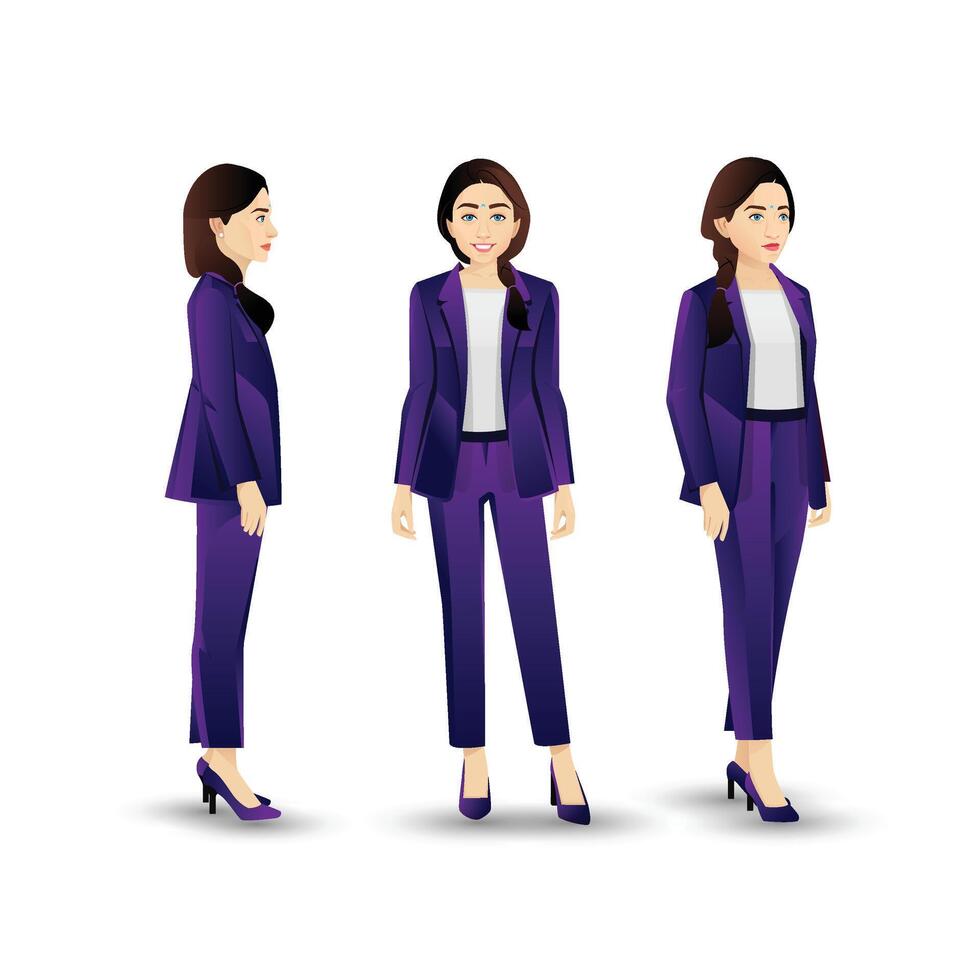 Indian beautiful business woman wearing suit in different poses vector