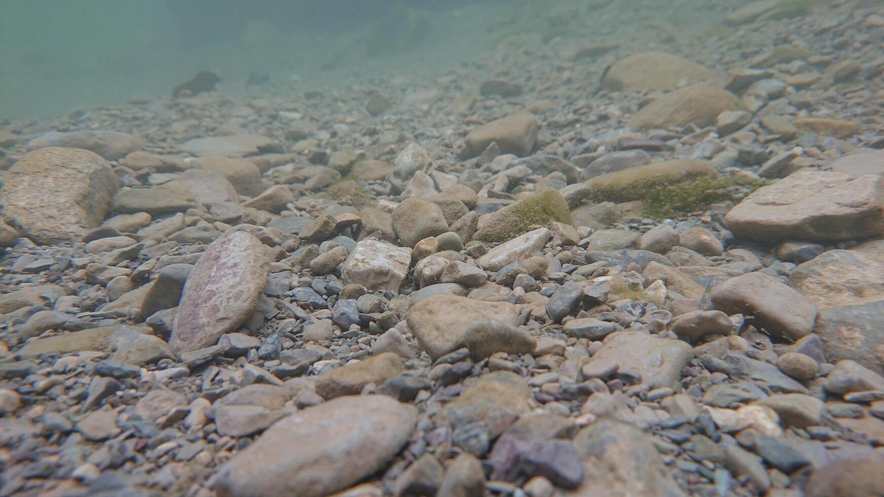 Underwater Rocky Bed in Mountains photo