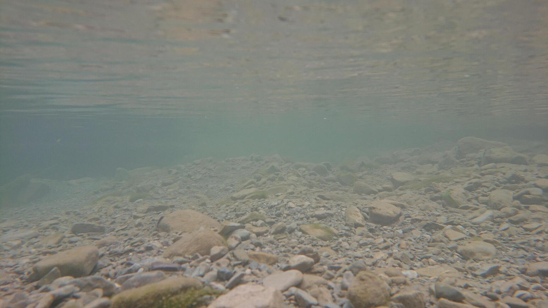 Underwater Rocky Bed in Mountains photo