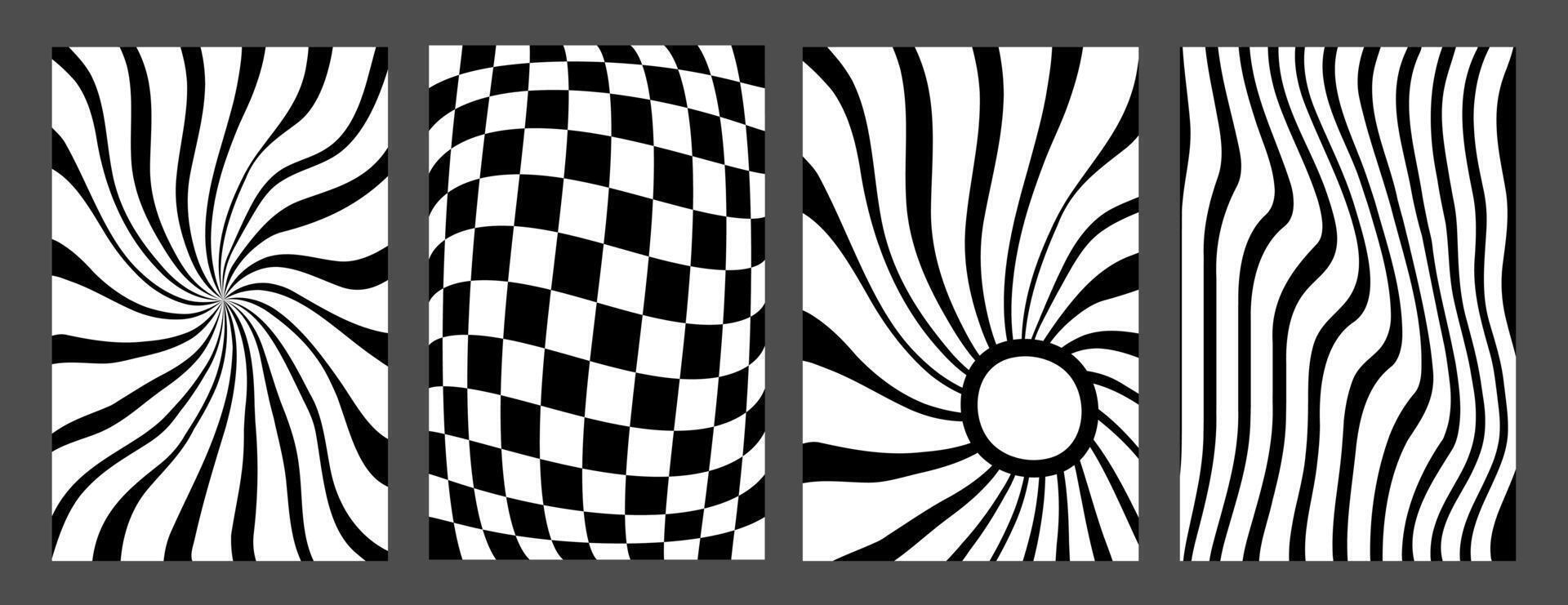 Groovy hippie 70s backgrounds. Waves, swirl, twirl pattern. Twisted and distorted texture in trendy retro psychedelic style. Y2k aesthetic. vector