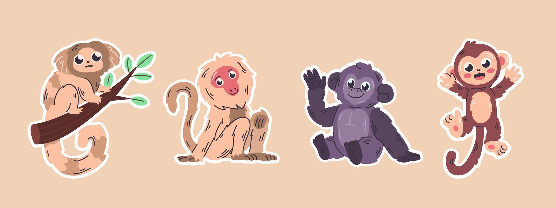 Cute cartoon monkeys in various playful poses vector