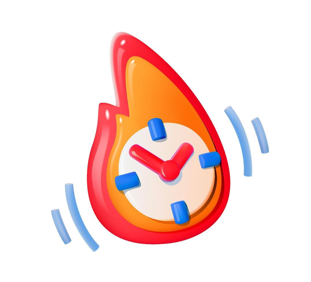 3D Fiery Alarm Clock Icon vector