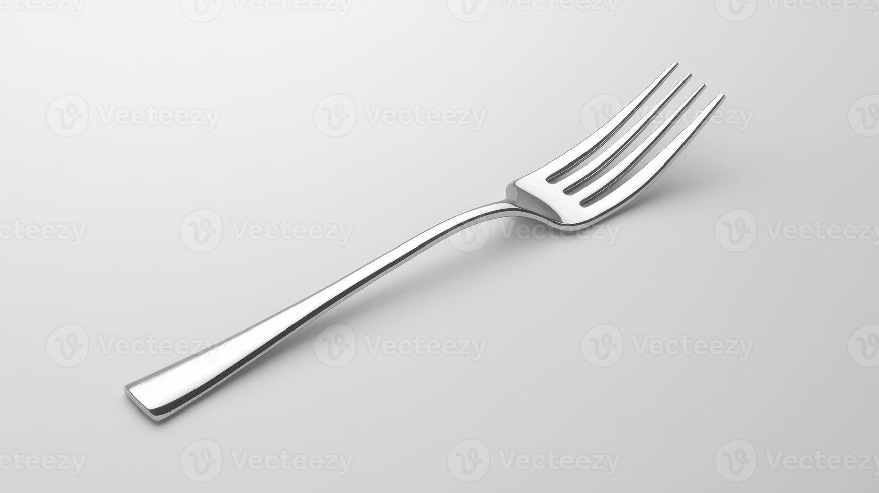 A stainless steel fork resting on a plain background, showcasing its sleek design and polished finish photo
