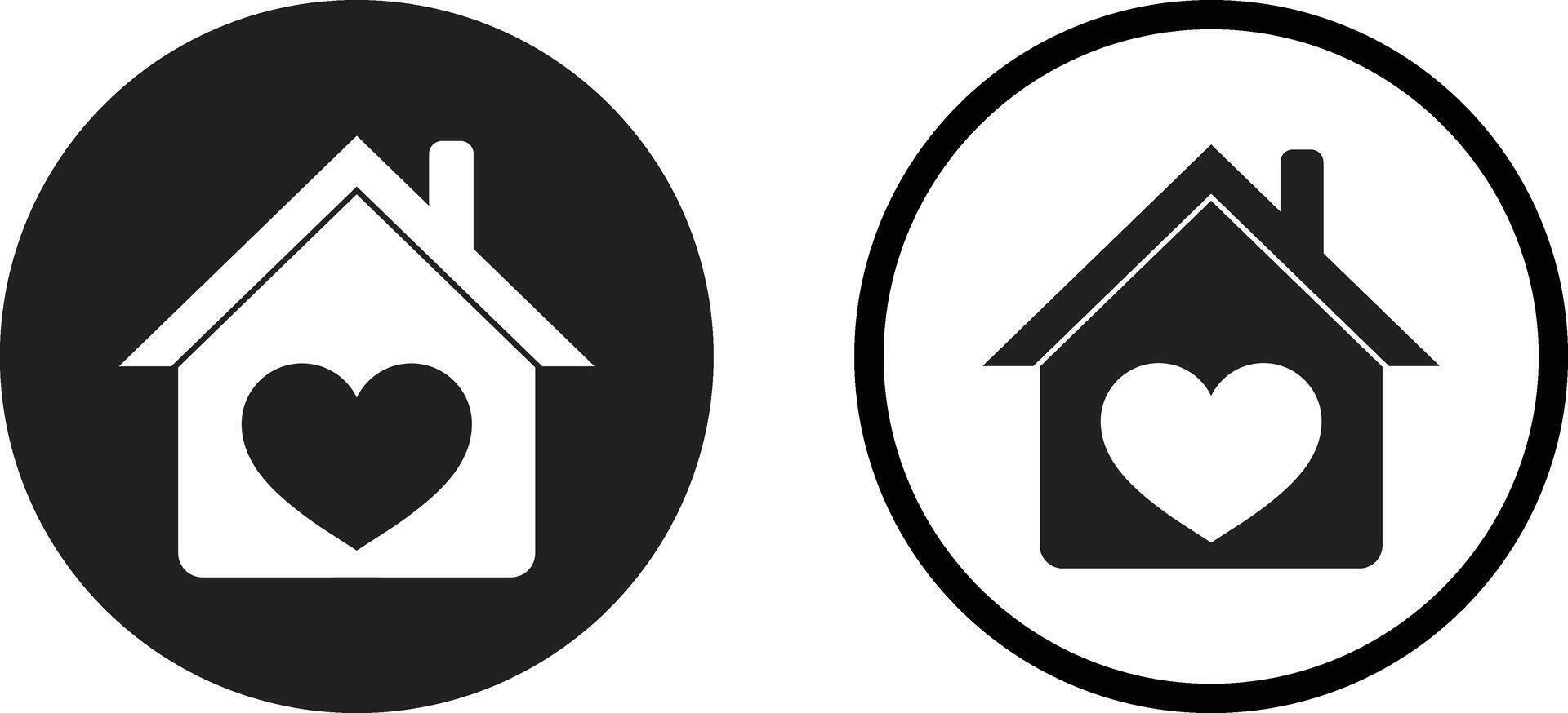 Love home icon set in two styles . Heart sign in house icon . Love house symbol vector