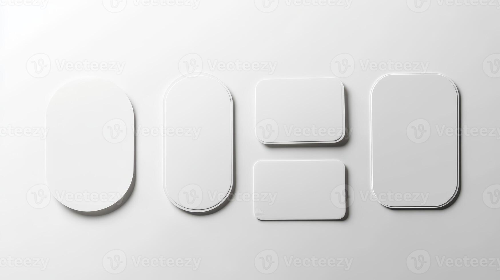 Various blank white business card designs displayed on a light background photo