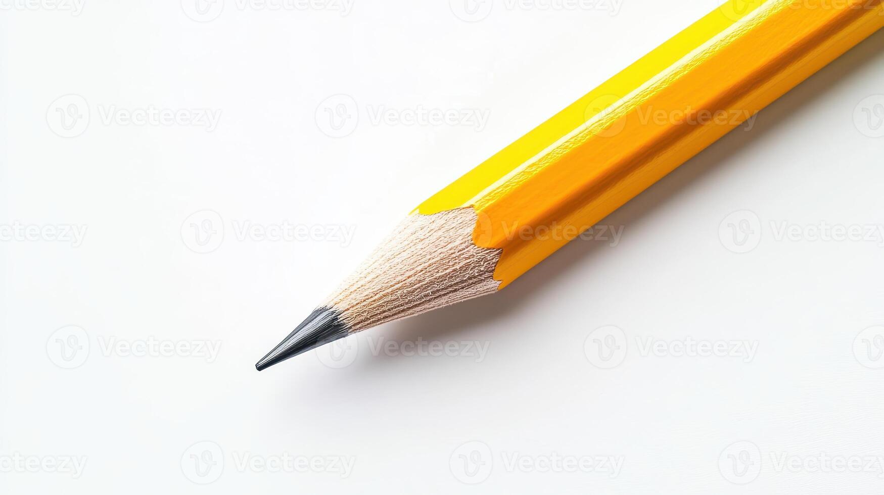 A close-up of a sharpened yellow pencil on a white surface photo