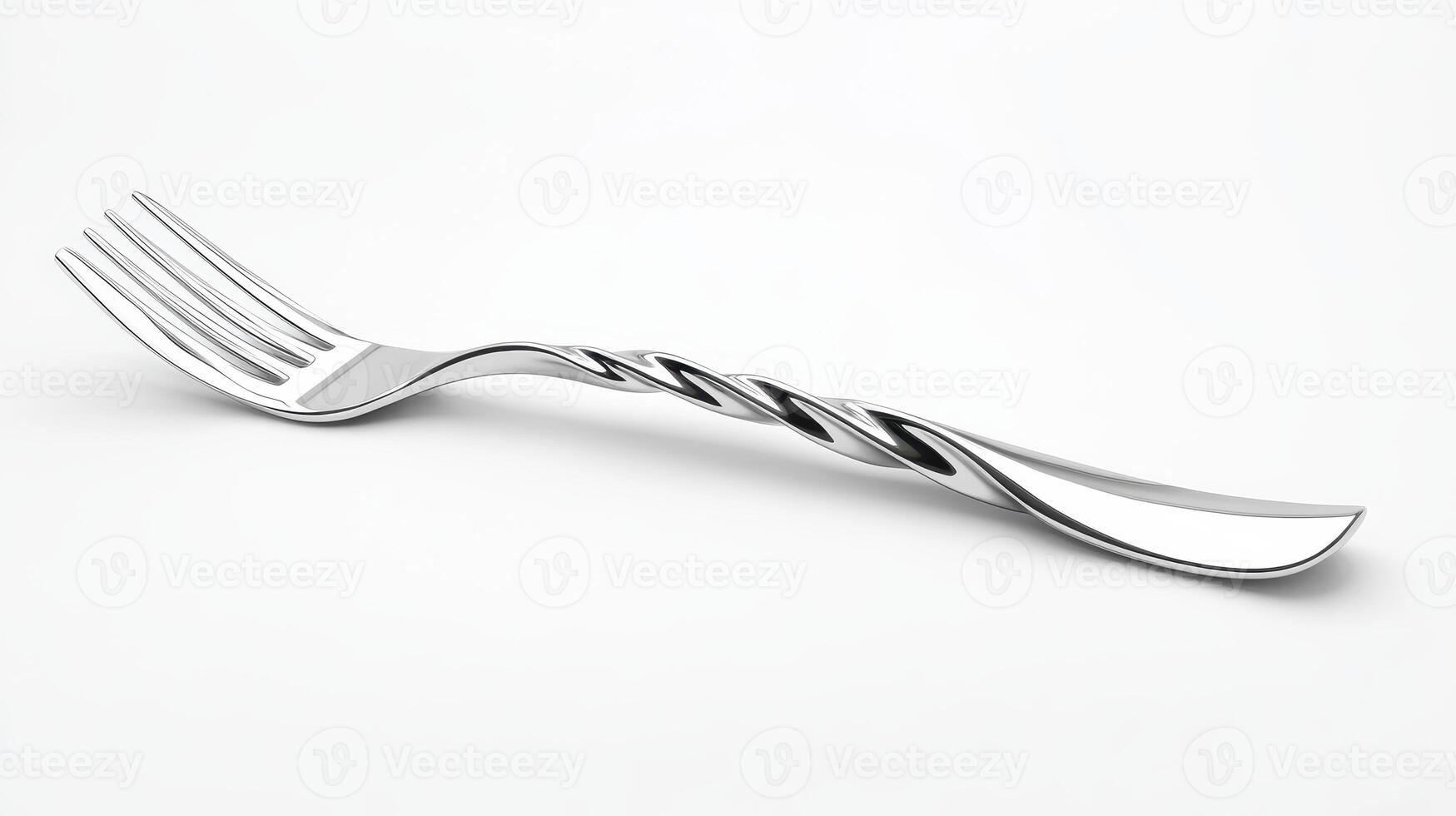 Twisted stainless steel fork on a plain background photo
