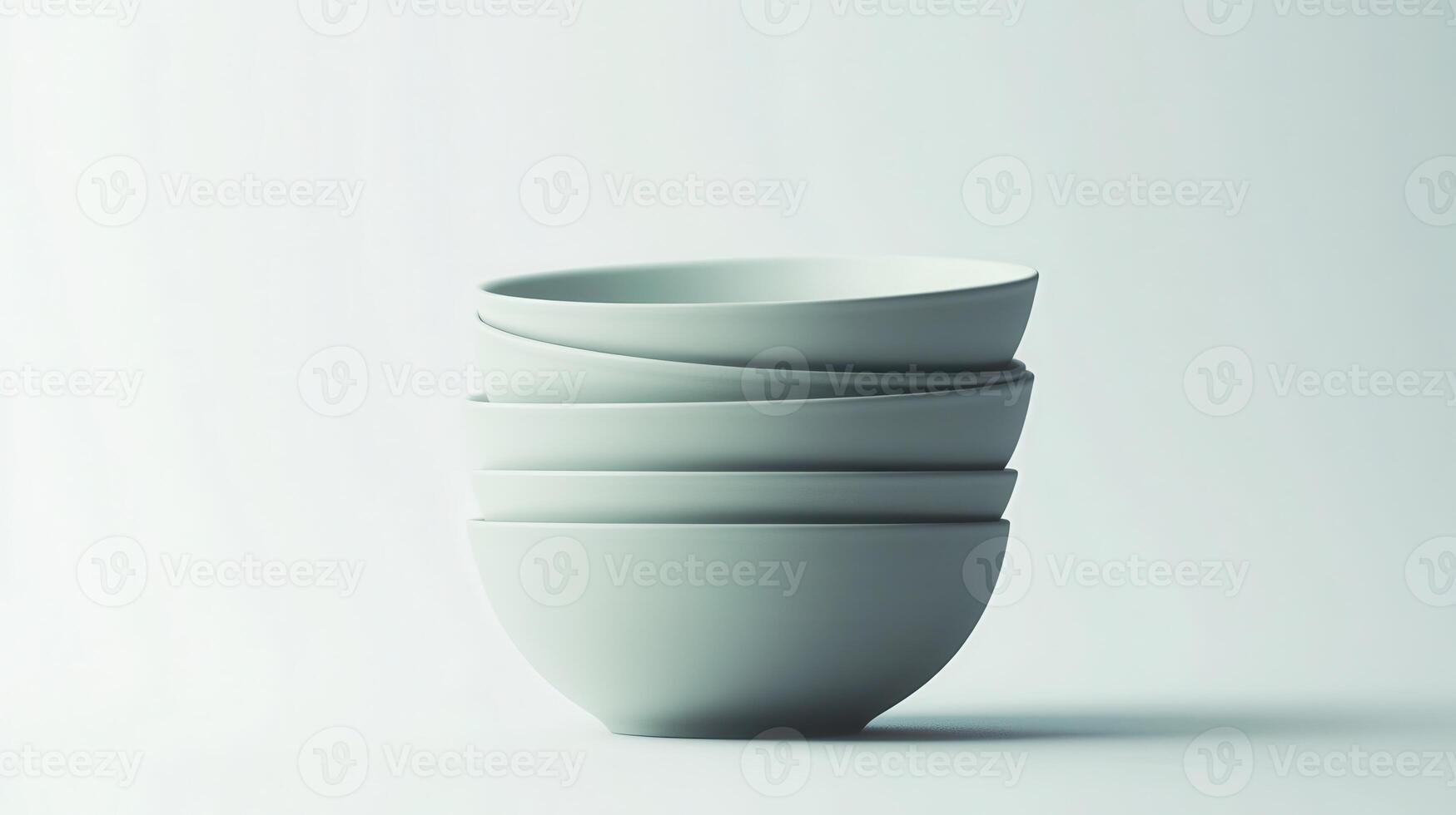 A stack of minimalist ceramic bowls arranged artistically on a neutral background photo