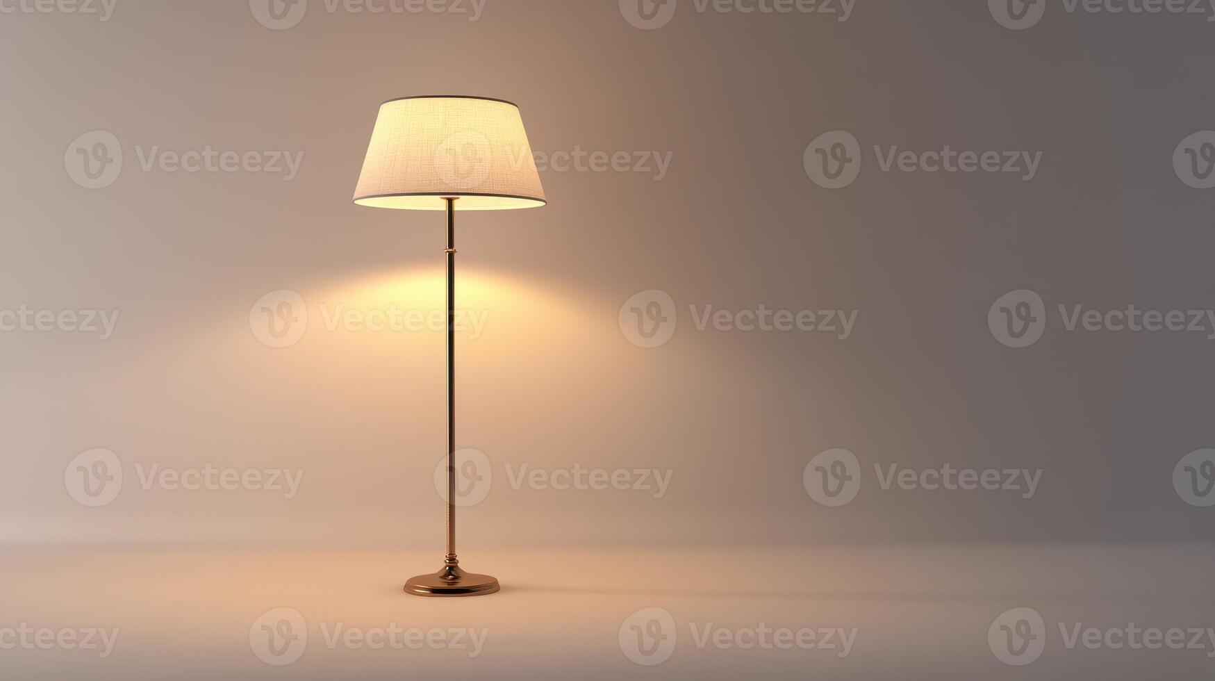 Simple floor lamp casting warm light in a minimalistic room with soft beige walls during nighttime photo