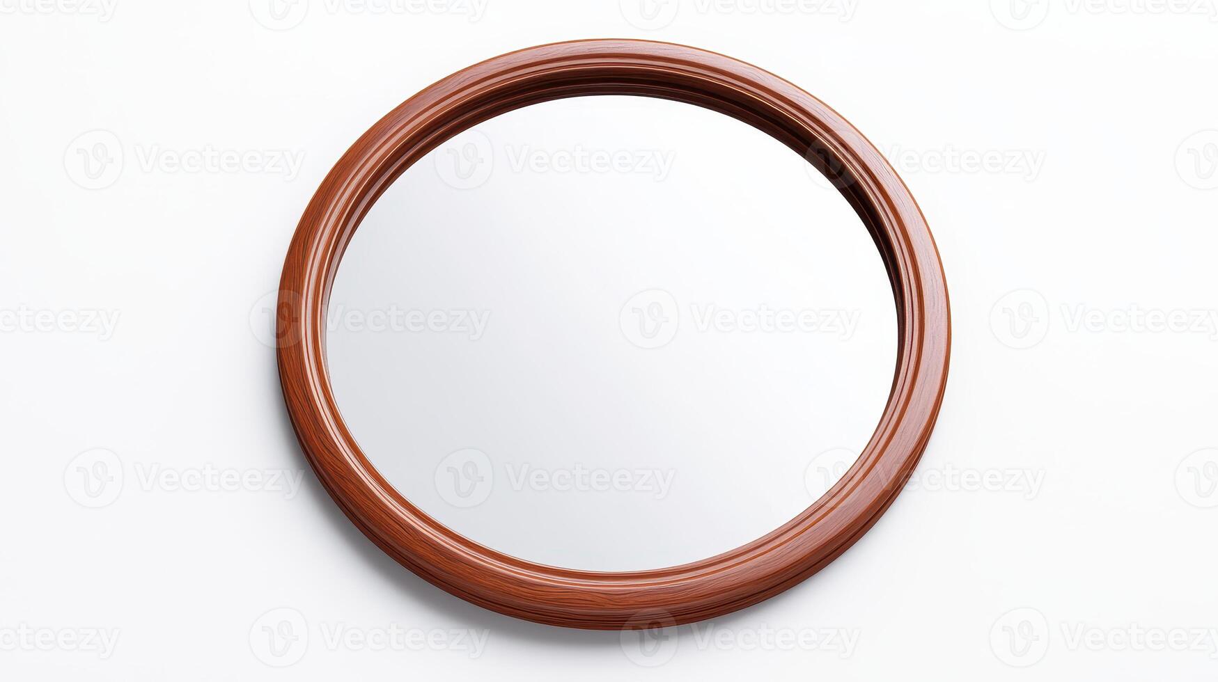 Round wooden mirror with a smooth surface displayed against a white background photo