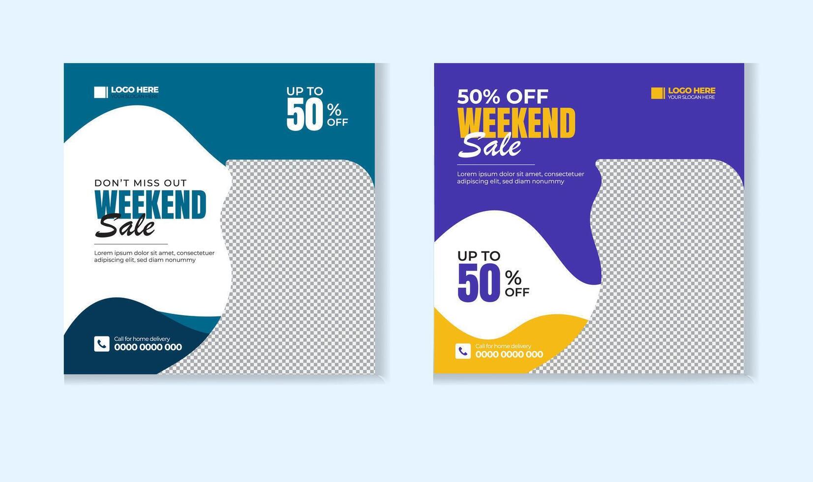 Weekend sale social media post design template vector