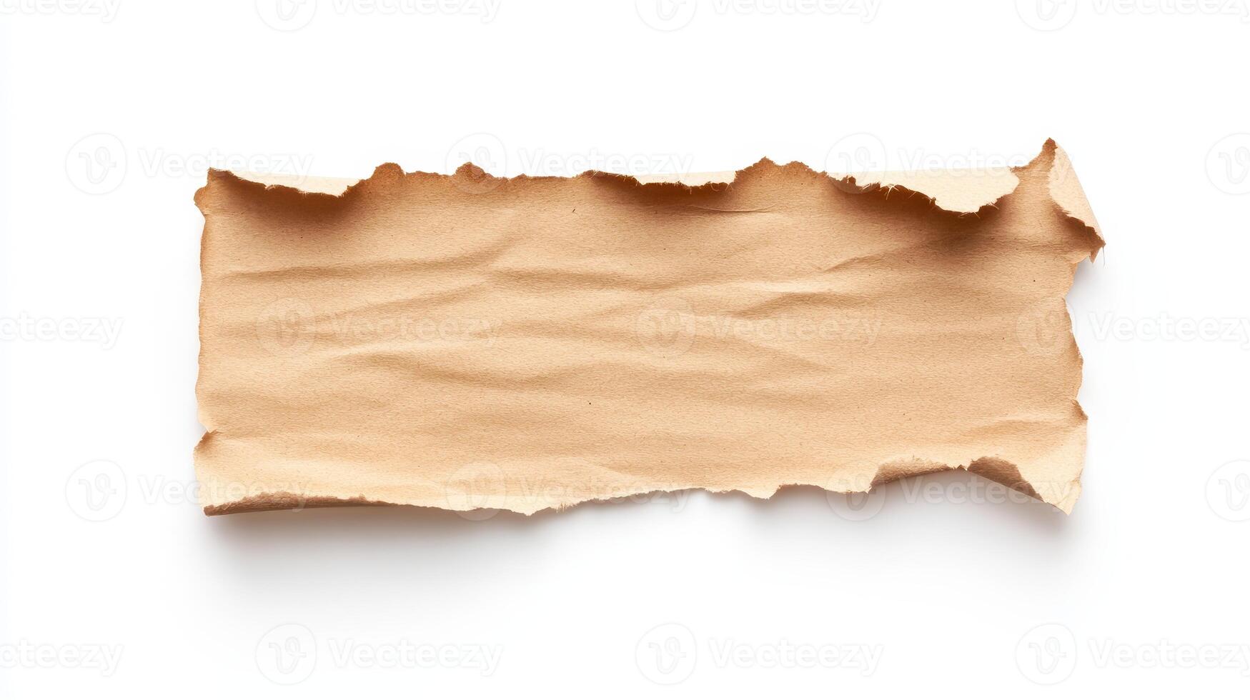 Crumpled brown paper with torn edges on a white background photo