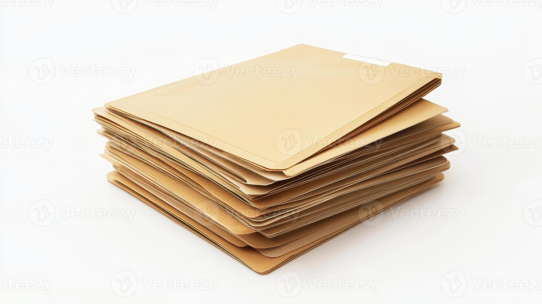 Stacked office files on a white surface showing organized paperwork ready for review or storage photo