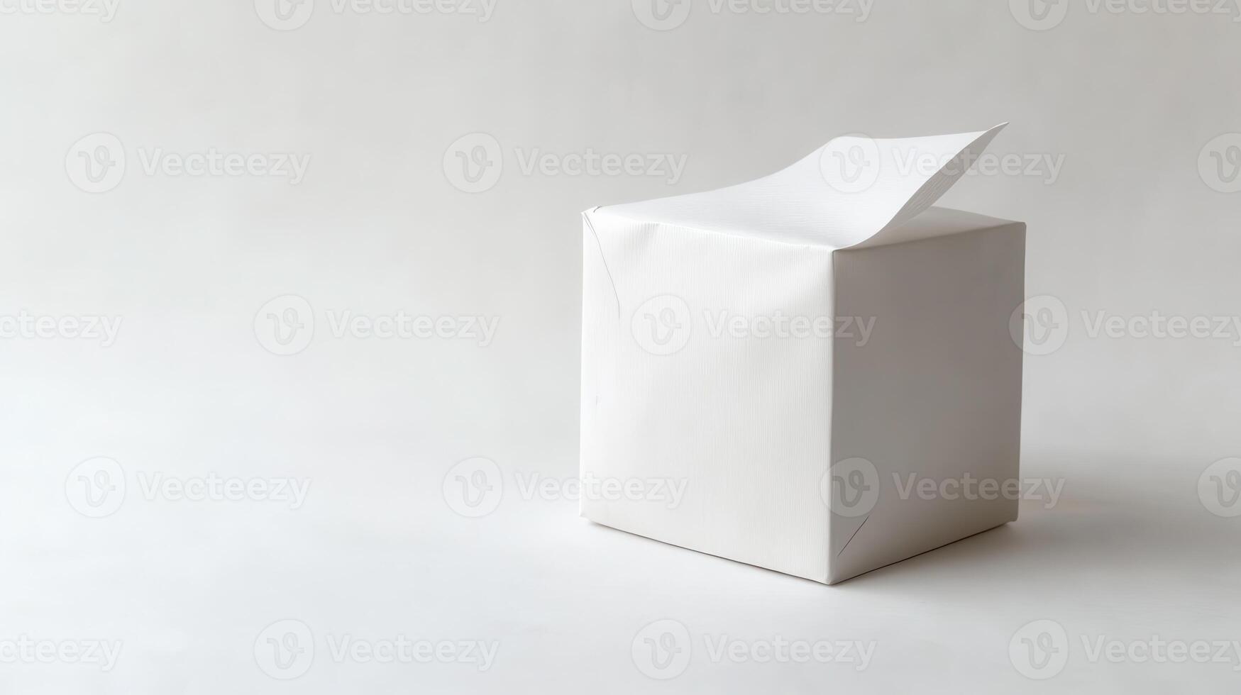 A partially opened plain white box on a neutral background photo