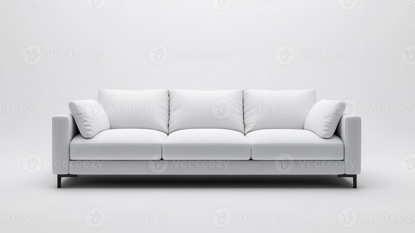 Modern white three-seater sofa in a minimalistic room with a light background photo