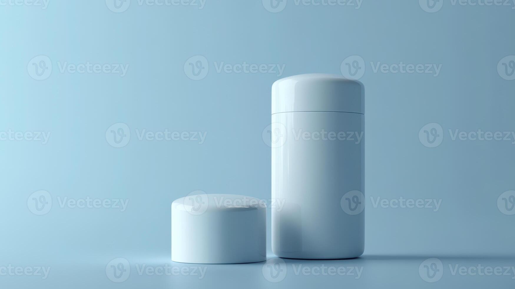 Minimalist white containers on a soft blue background showcasing modern design and aesthetic appeal in a studio setting photo