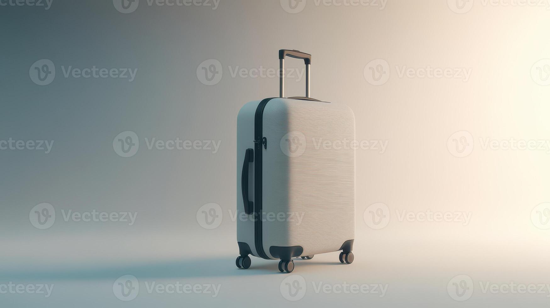 A sleek, modern suitcase with a retractable handle and wheels against a soft gradient background photo