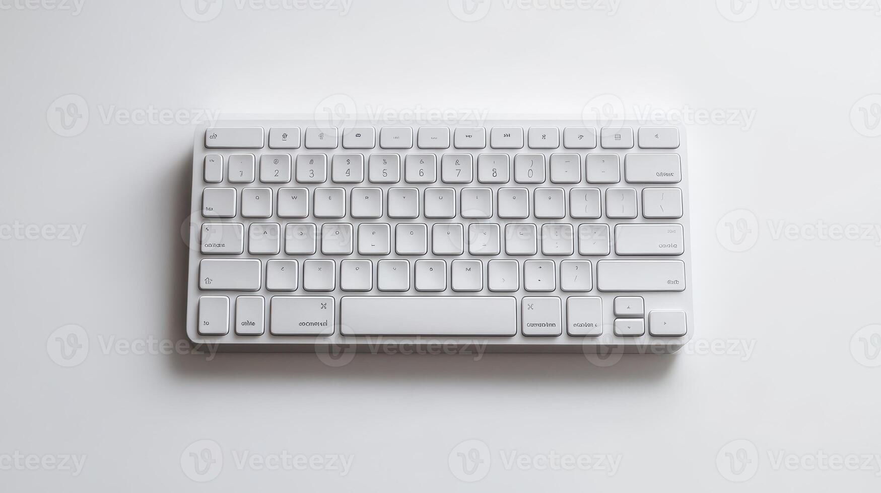 Minimalist white keyboard on a light surface, highlighting its clean design and compact layout photo