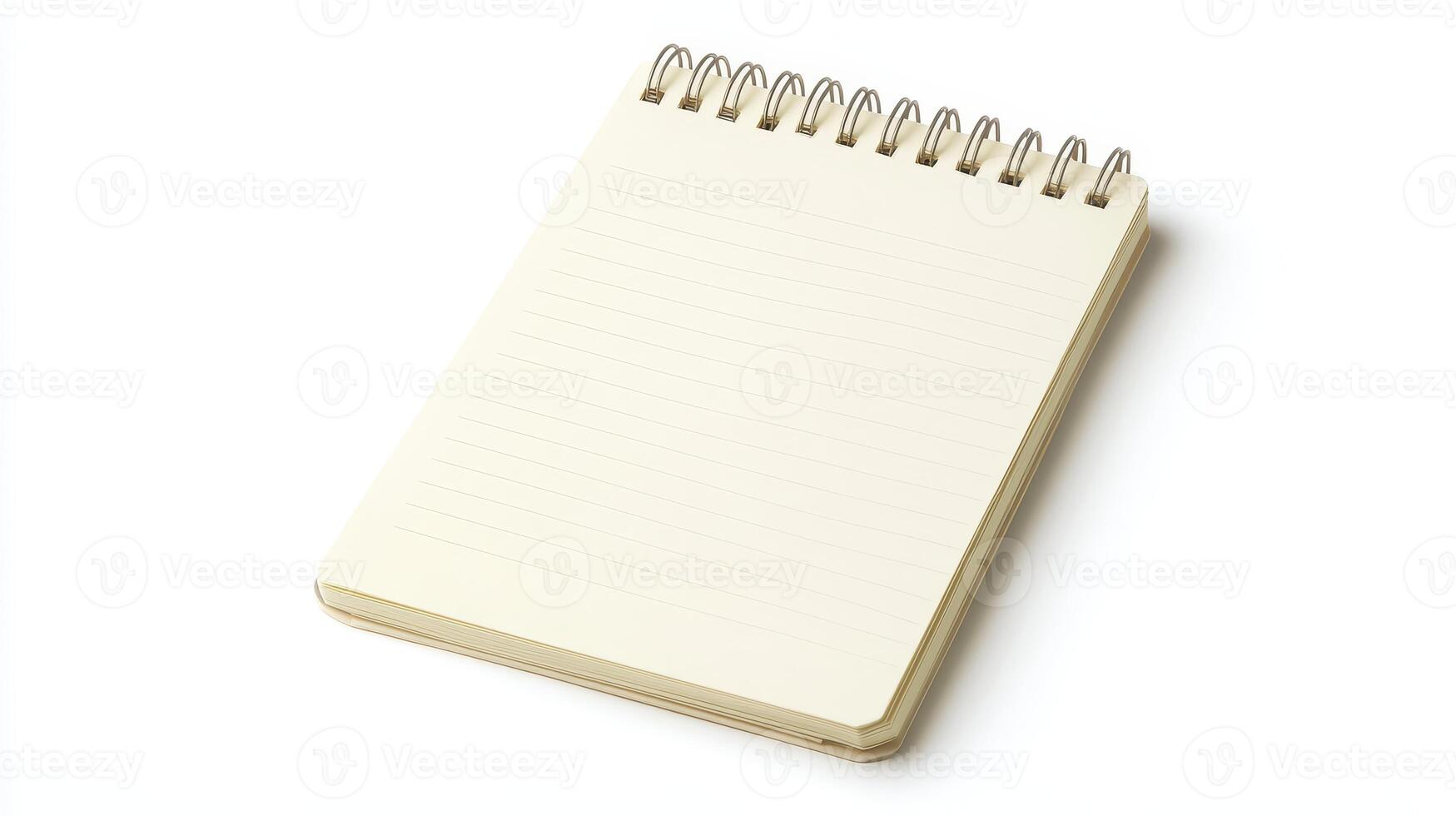 Blank spiral notebook on a white background ready for note-taking or sketching in a workspace setting photo