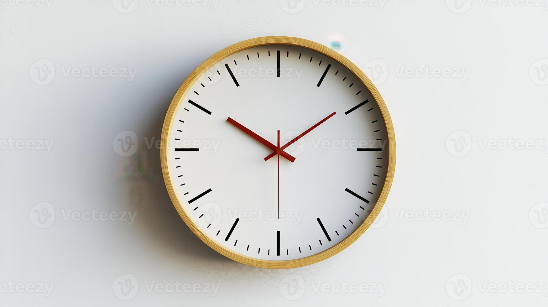 Modern round wall clock with simple design displaying time against a plain white background photo