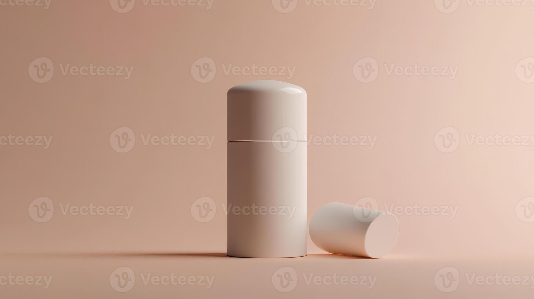 Minimalist white cosmetic container on a soft pink background, showcasing a modern design for beauty products photo