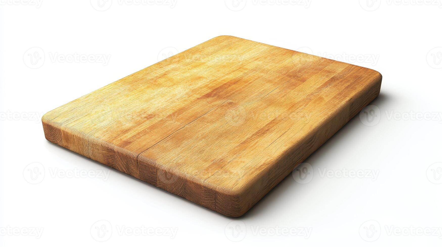 Wooden cutting board on a clean white surface in a well-lit kitchen environment photo