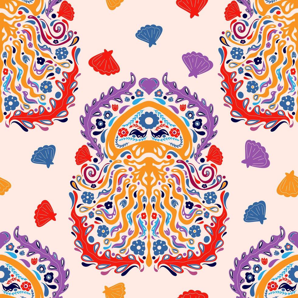 an octopus with a flower pattern on a pink background vector