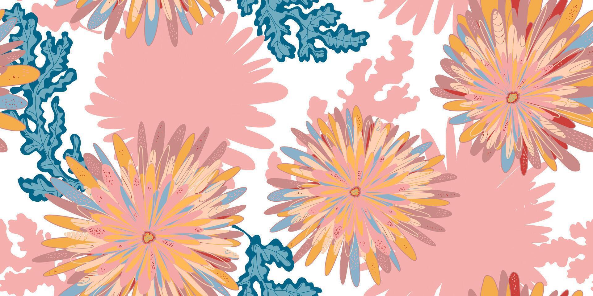 a colorful pattern with flowers and leaves vector
