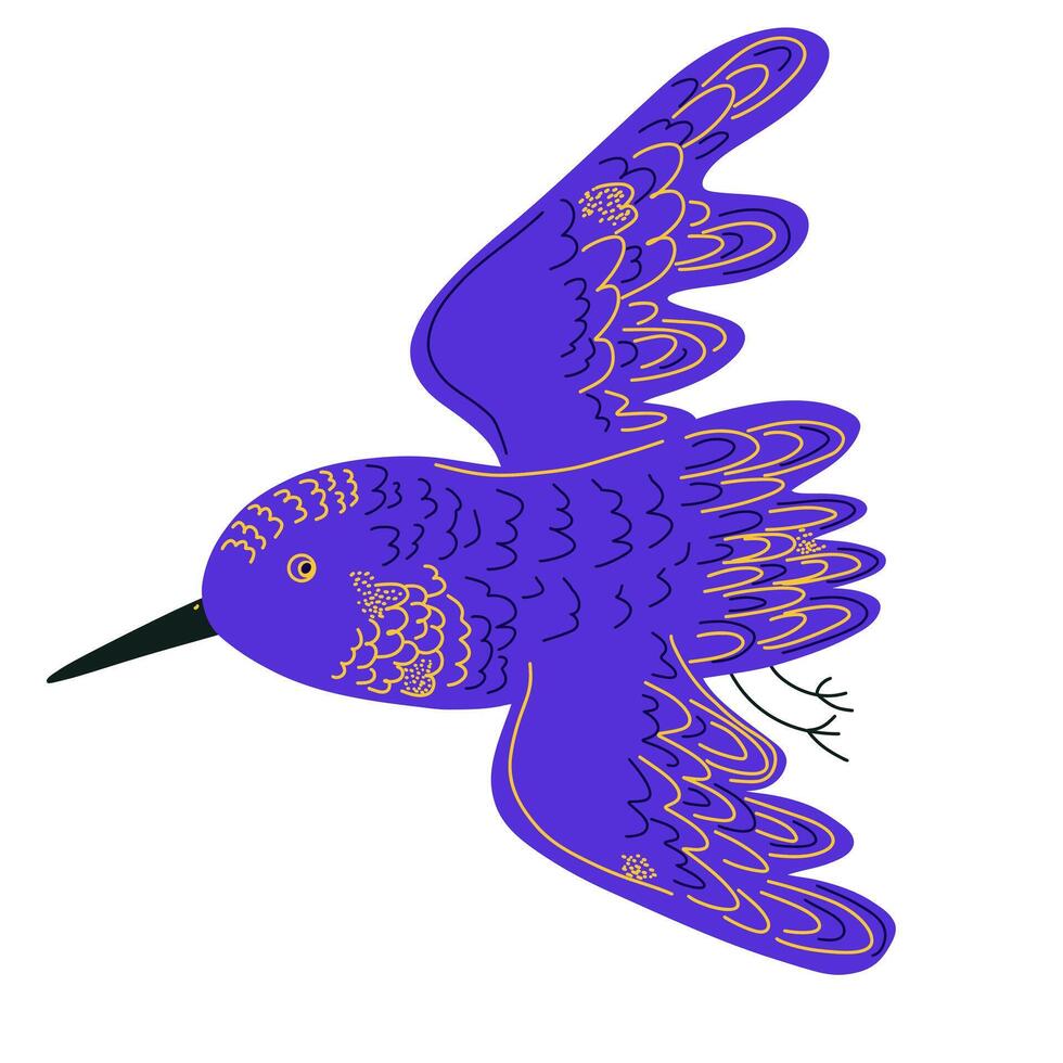 a purple bird with a long beak and a long tail vector
