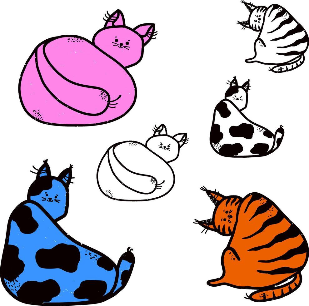 a set of cartoon cats with different colors vector