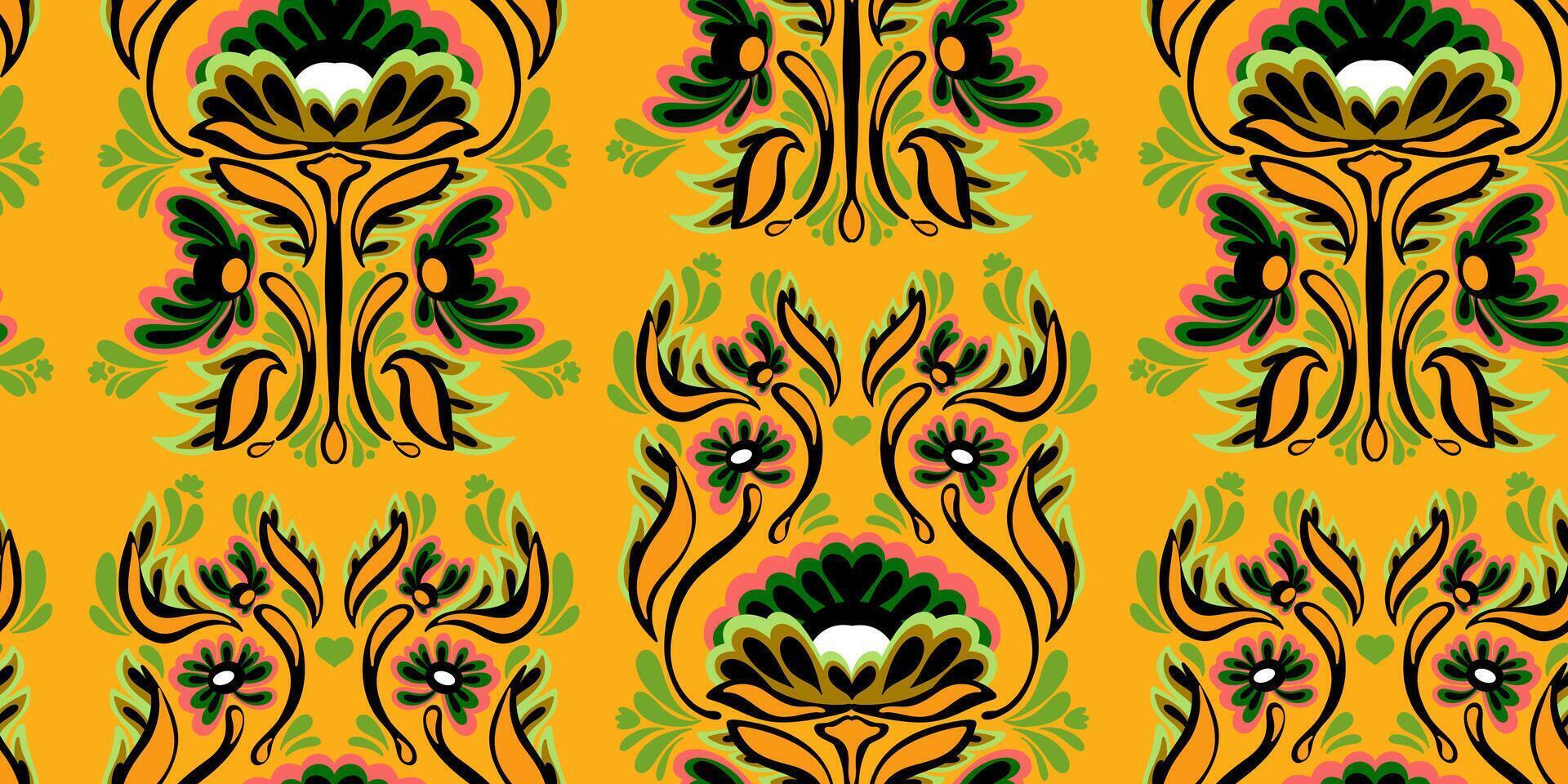 a pattern with green and yellow flowers on it vector