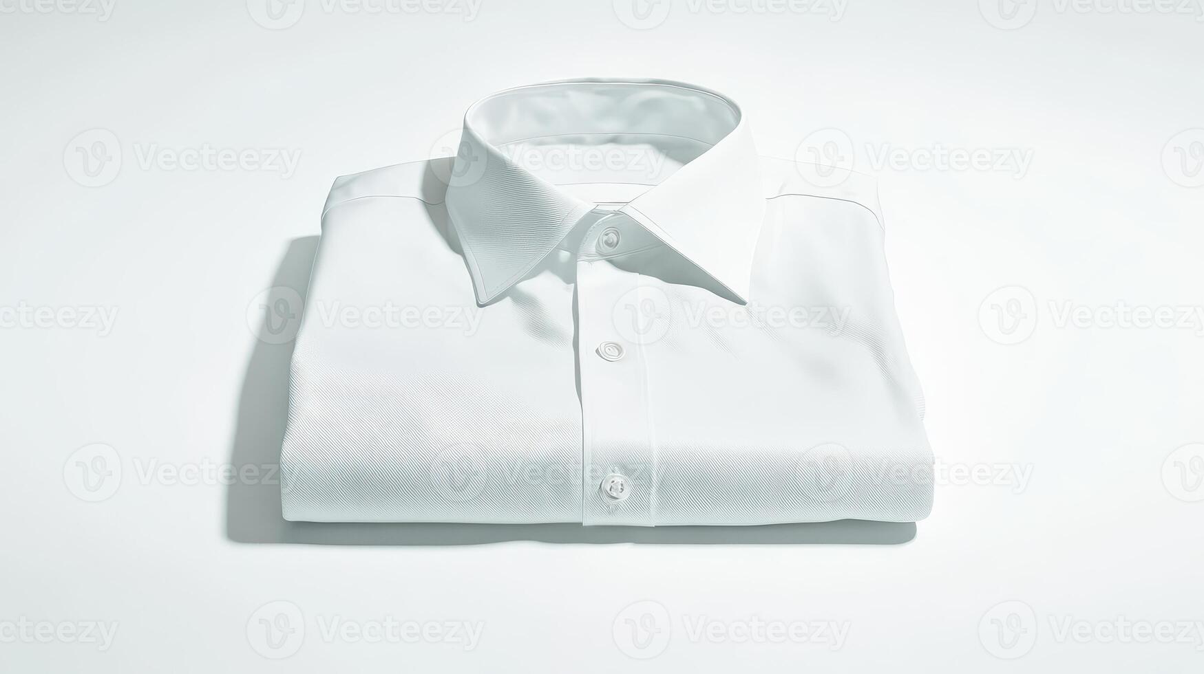 Neatly folded white shirt on a plain background showcasing its crisp collar and button details photo
