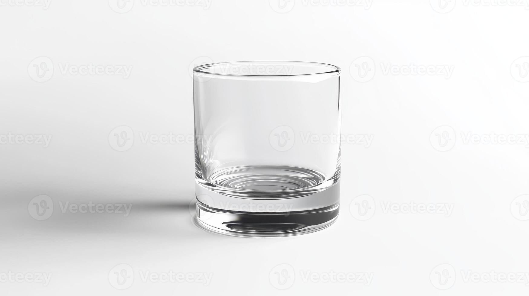 Clear glass tumbler on a white background with subtle shadows creating a minimalist aesthetic photo