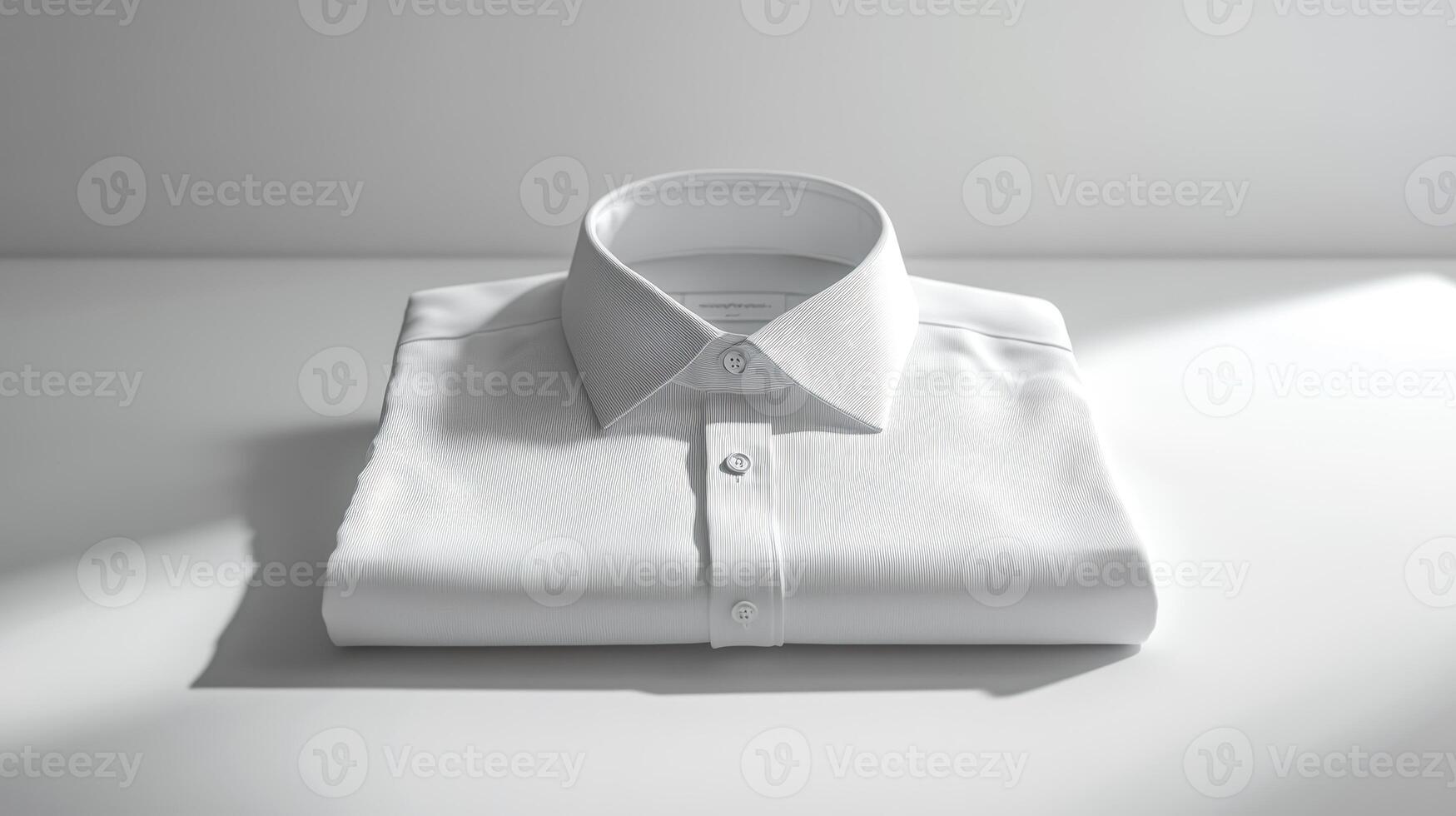 Folded white dress shirt on a table with soft lighting in a minimalist setting photo