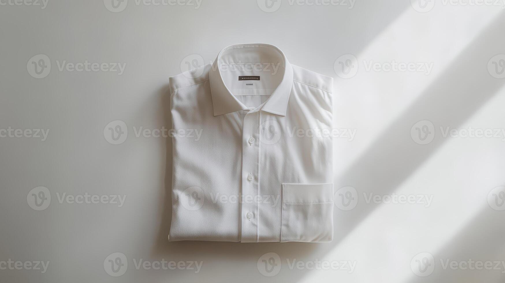 Neatly folded white dress shirt on a light surface illuminated by soft natural light photo