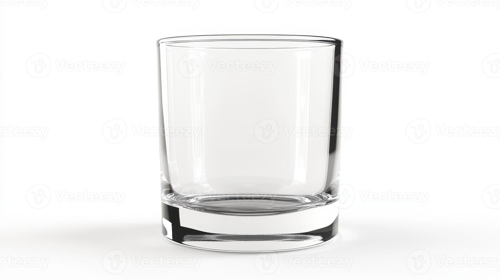 Empty clear glass tumbler on a plain white background, isolated to emphasize its simple design and structure photo