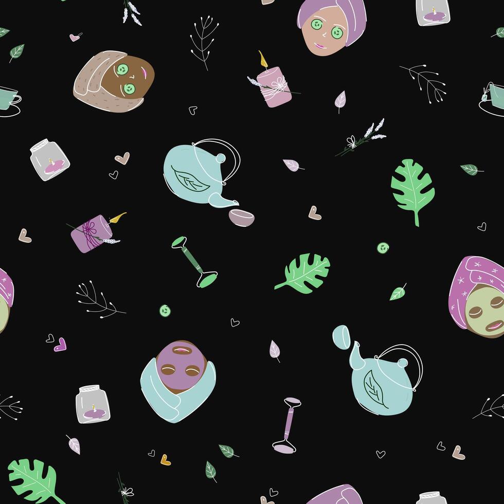 Vintage line art collection with doodle pattern cosmetics for wallpaper design. vector