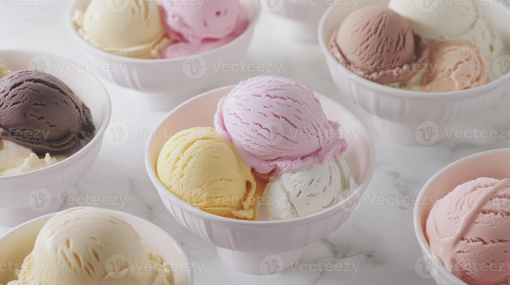 Delicious Assortment of Ice Cream Scoops in Bowls at a Summer Celebration Gathering photo
