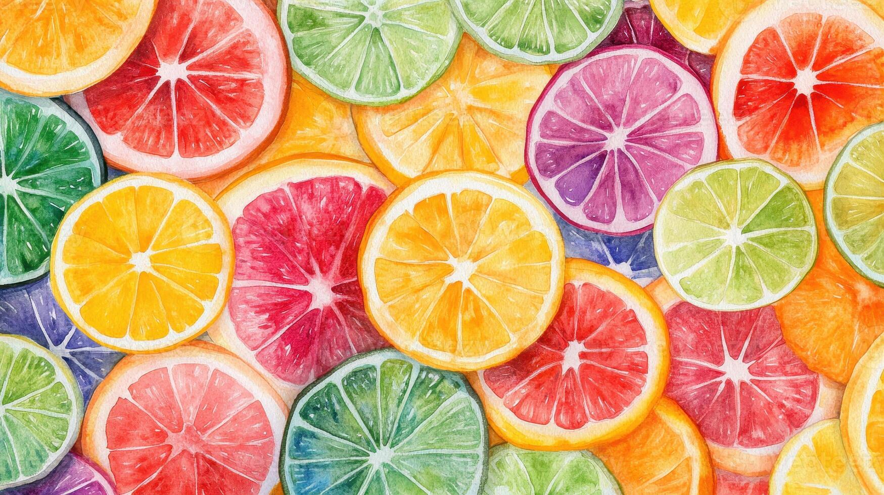 Colorful Array of Citrus Fruits Displayed on Vibrant Background at Summer Festival photo