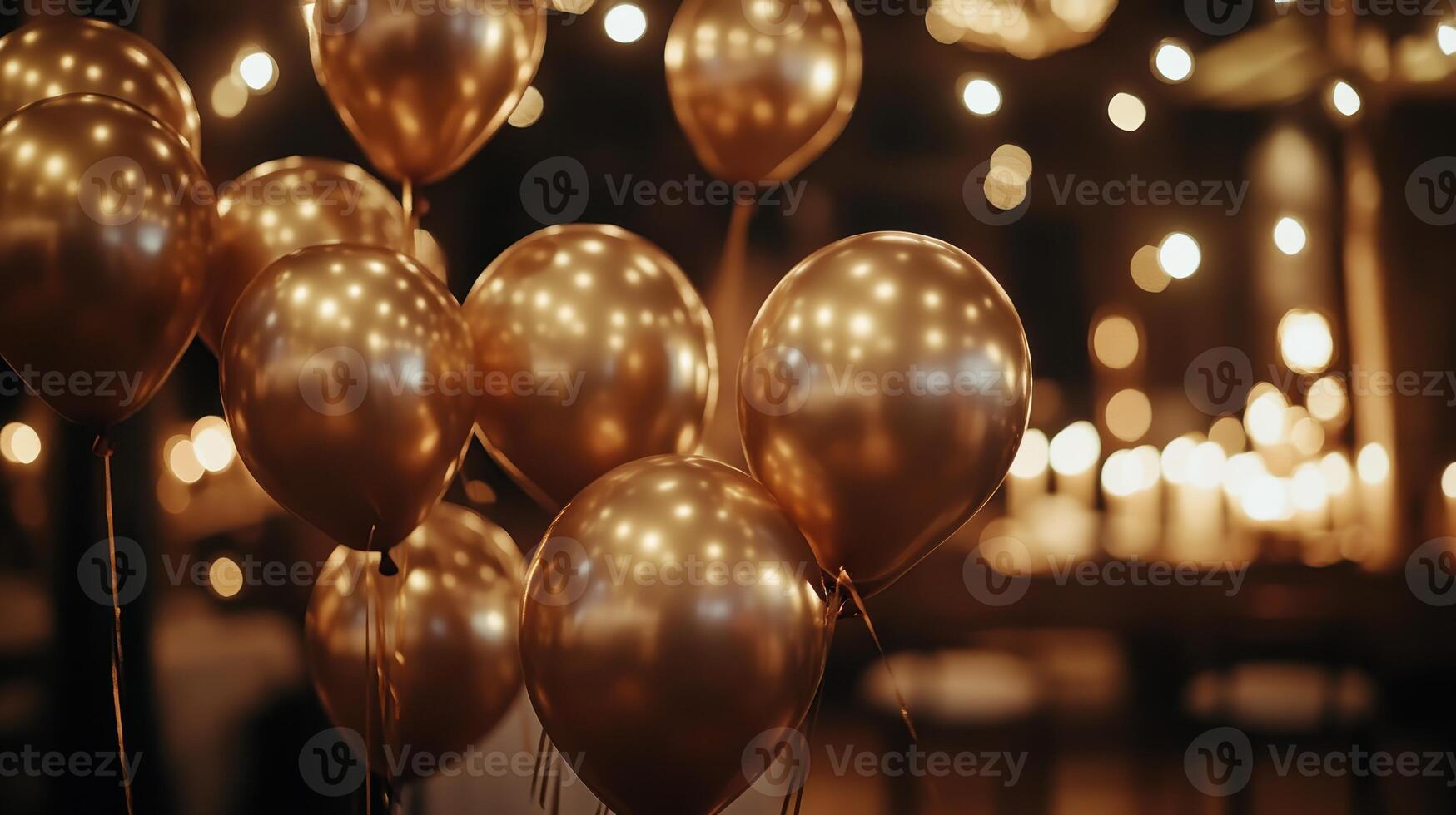 Celebration Decor Featuring Shiny Gold Balloons in an Elegant Evening Setting With Warm Ambient Lighting photo