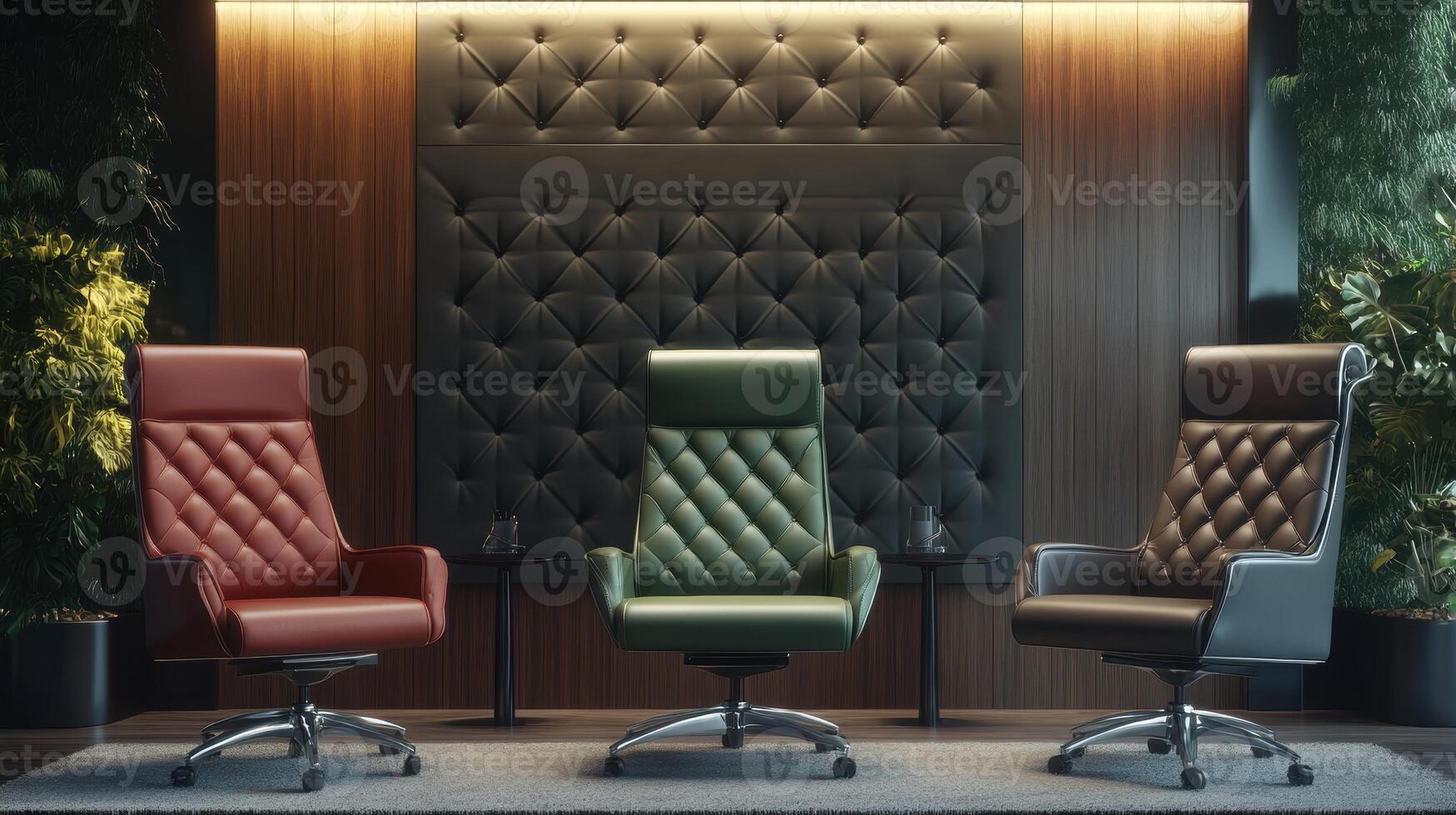 Stylish Office Chairs Displayed in Modern Interior Design With Lush Greenery photo