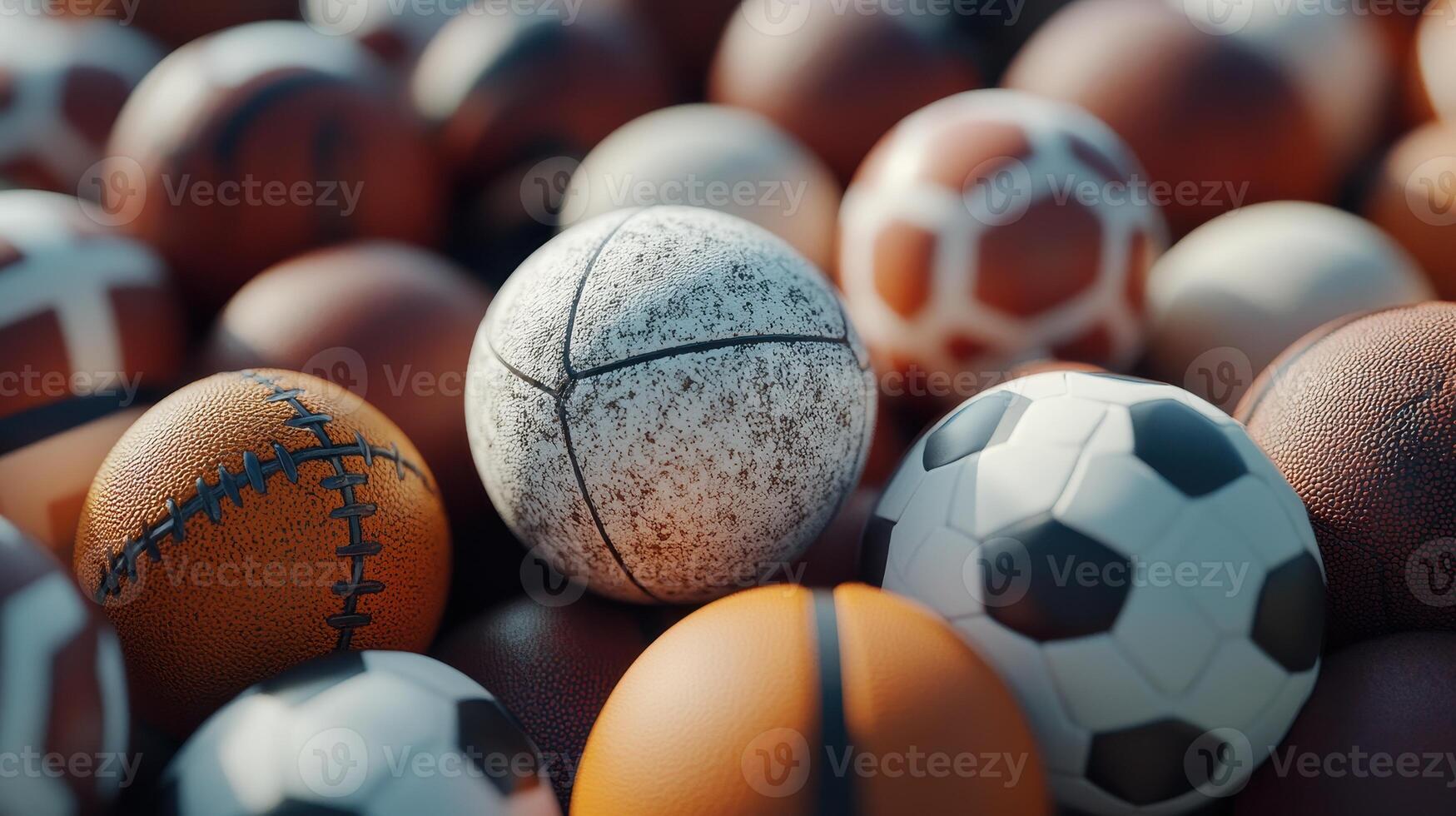 A Diverse Collection of Various Sports Balls Gathered Together on a Bright, Sunny Day in a Colorful Play Area photo