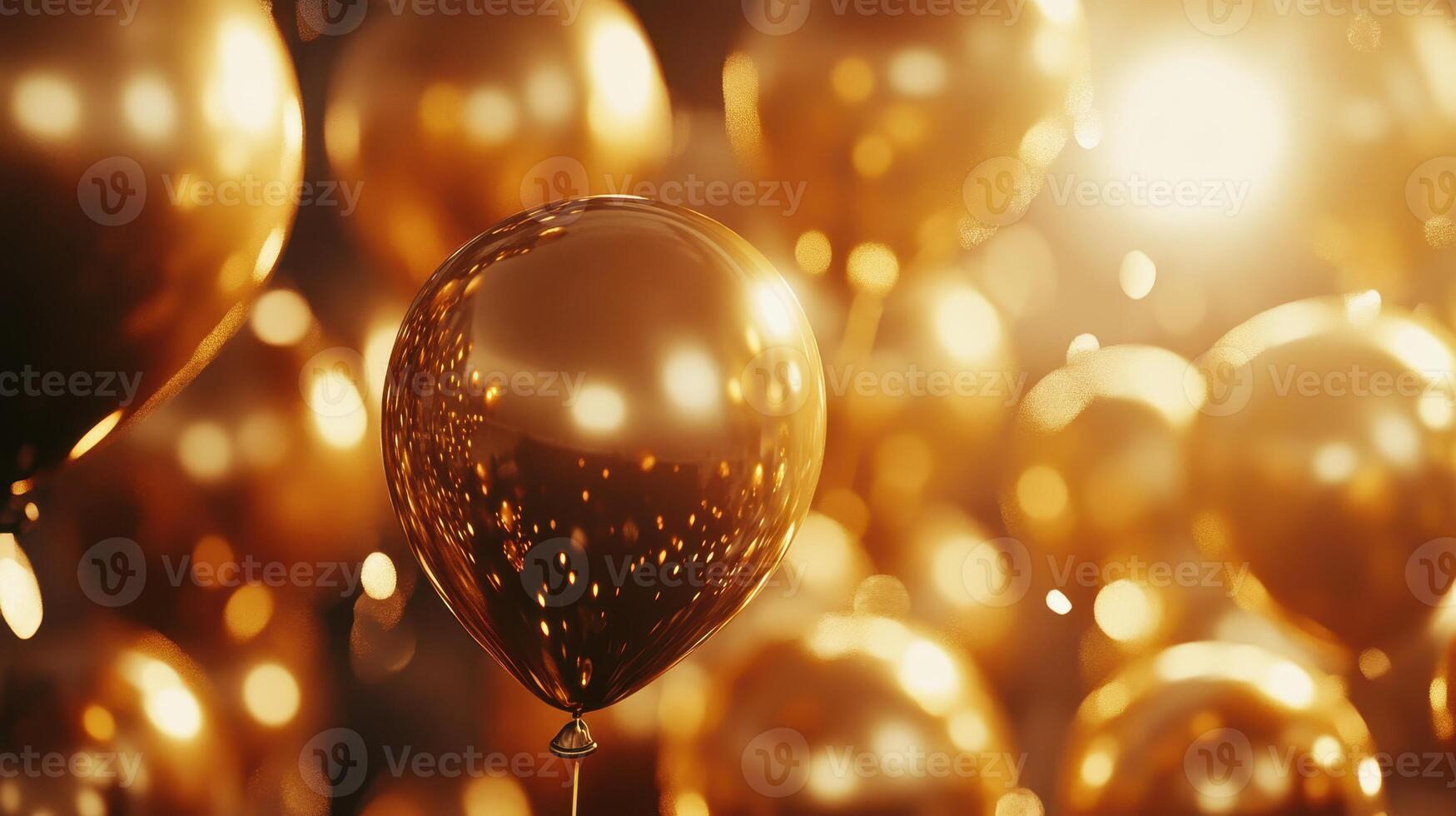 Golden Balloons Floating Elegantly at a Festive Celebration During Sunset Glow photo