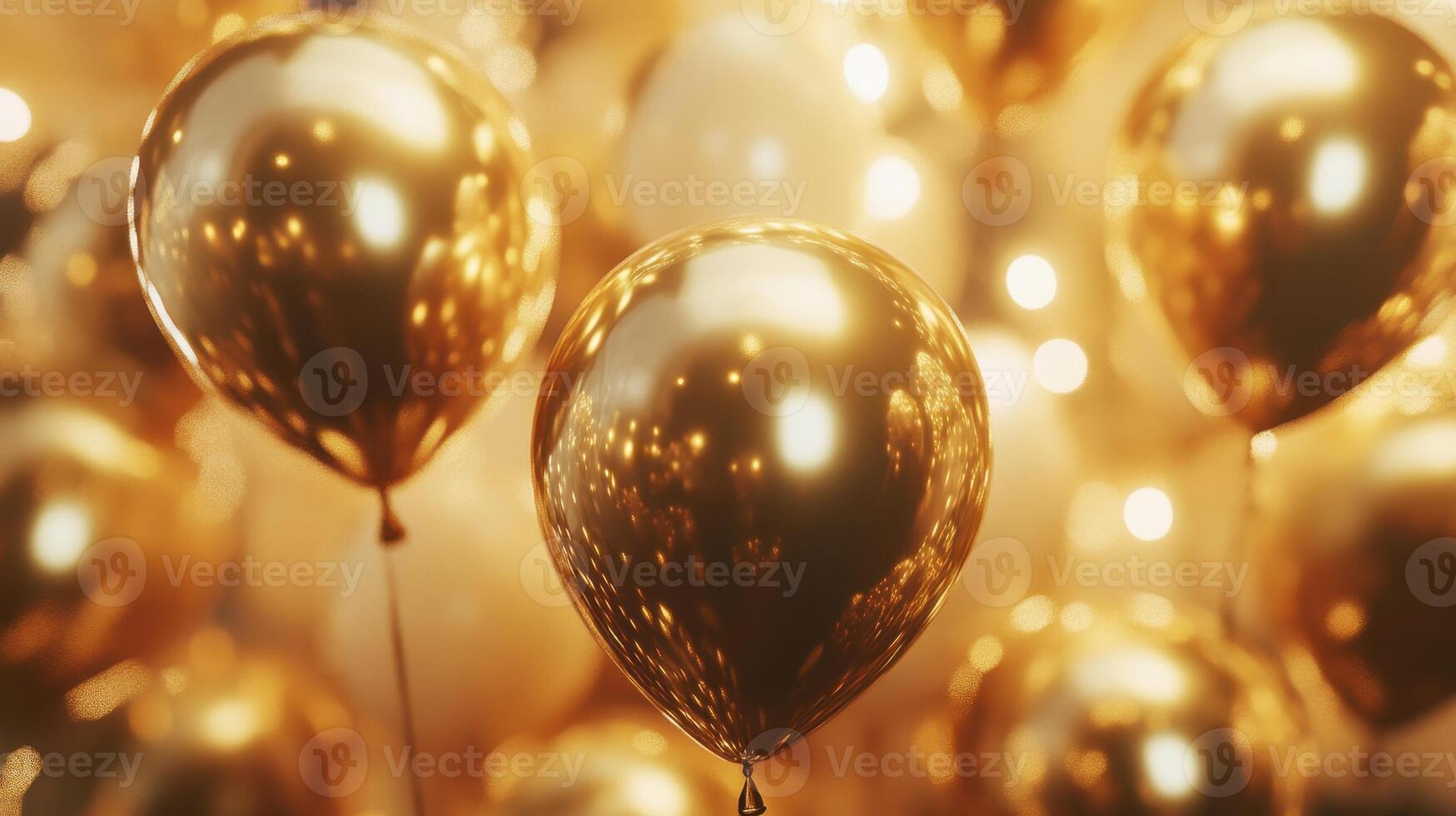 Golden Balloons Illuminated by Soft Lights at an Elegant Celebration in a Festive Atmosphere photo