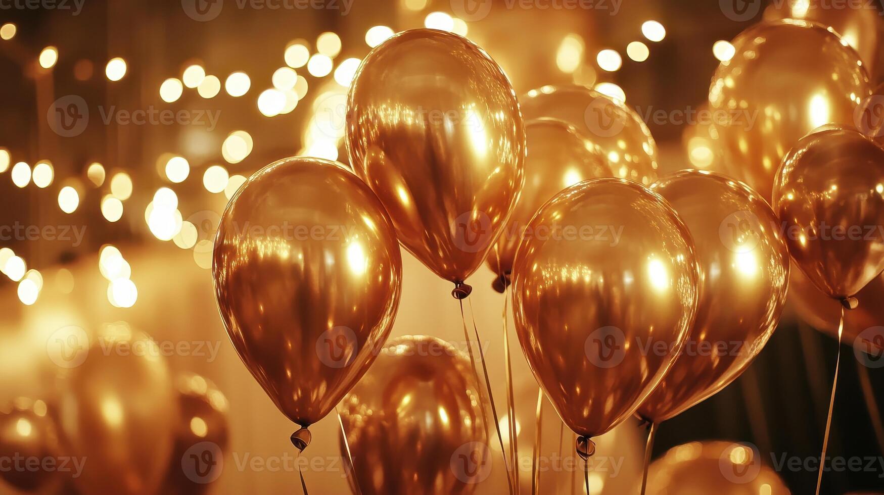 Golden Balloons Illuminated By Twinkling Fairy Lights At A Festive Celebration photo