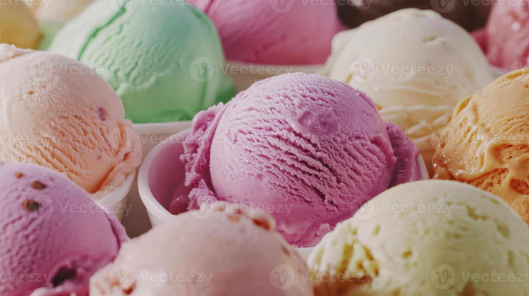 Colorful Assortment of Ice Cream Scoops in Various Flavors Served in Bowls at a Summer Dessert Event photo