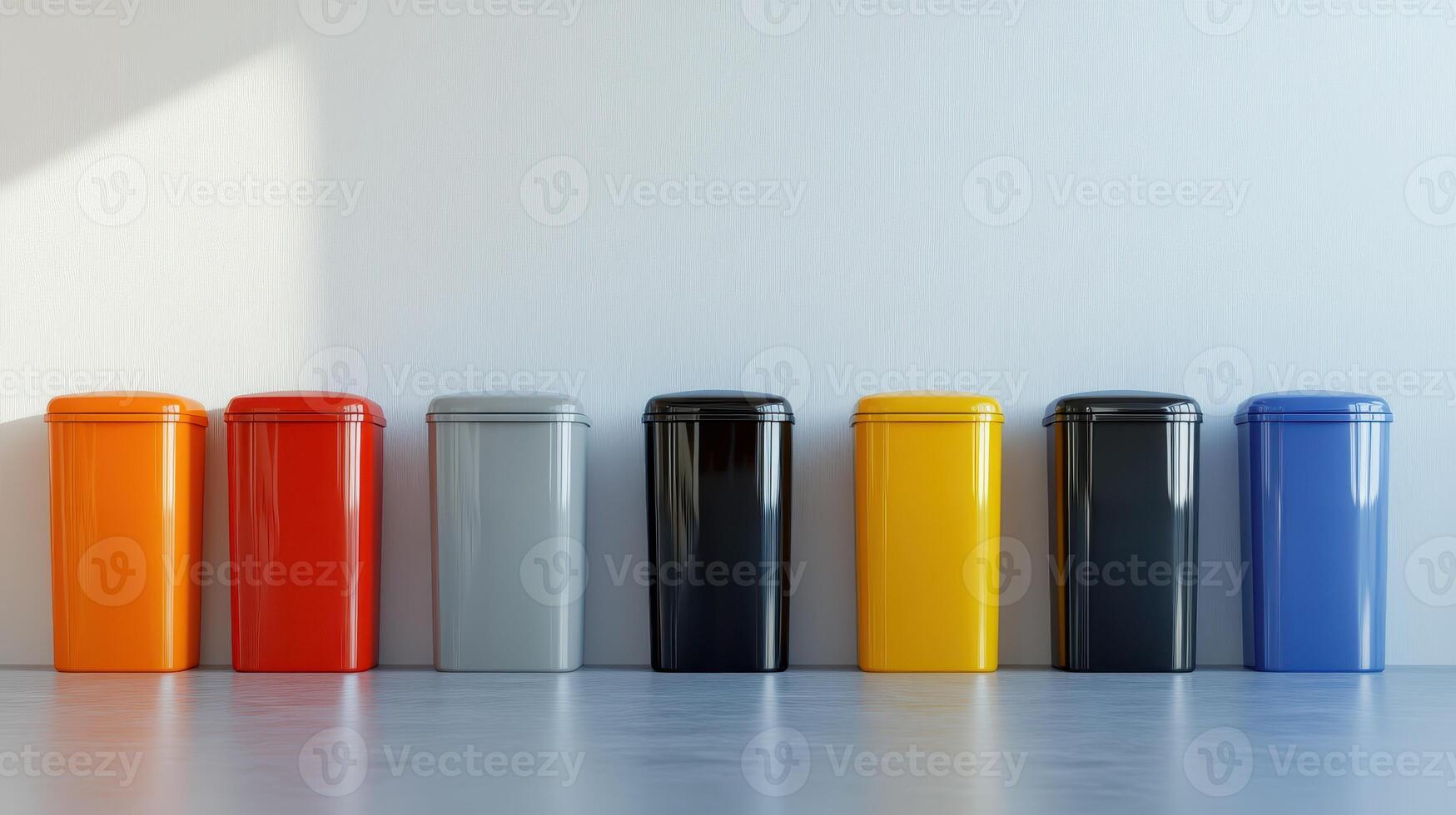 Colorful Trash Bins Line Wall in Modern Indoor Space During Bright Daylight photo