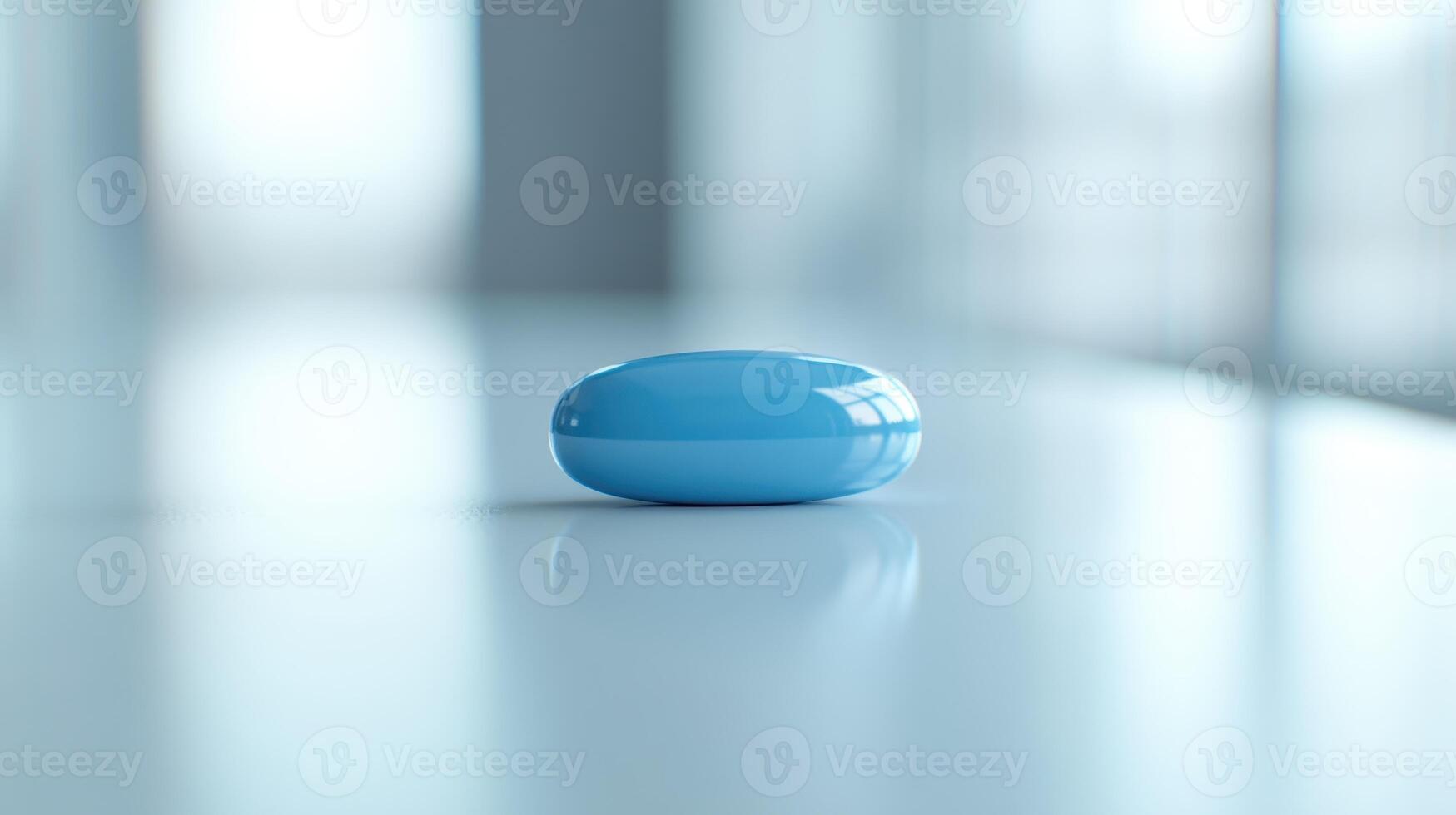 A Close-Up View of a Bright Blue Object on a Reflective Surface in a Modern Indoor Setting photo